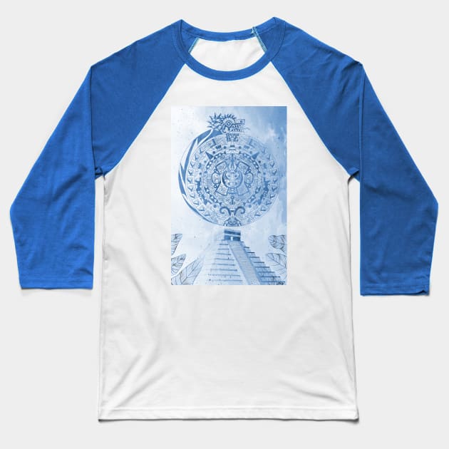 teotihuacan pyramid sunshine in aztec pattern at noon Baseball T-Shirt by jorge_lebeau